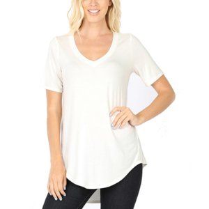 IVORY Hi-Low Short Sleeve V-Neck Luxe T-Shirt